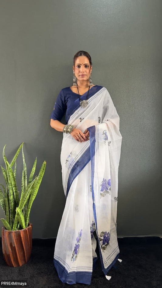 Linen Digital Print Saree with Running Printed Blouse – 6.30 M
