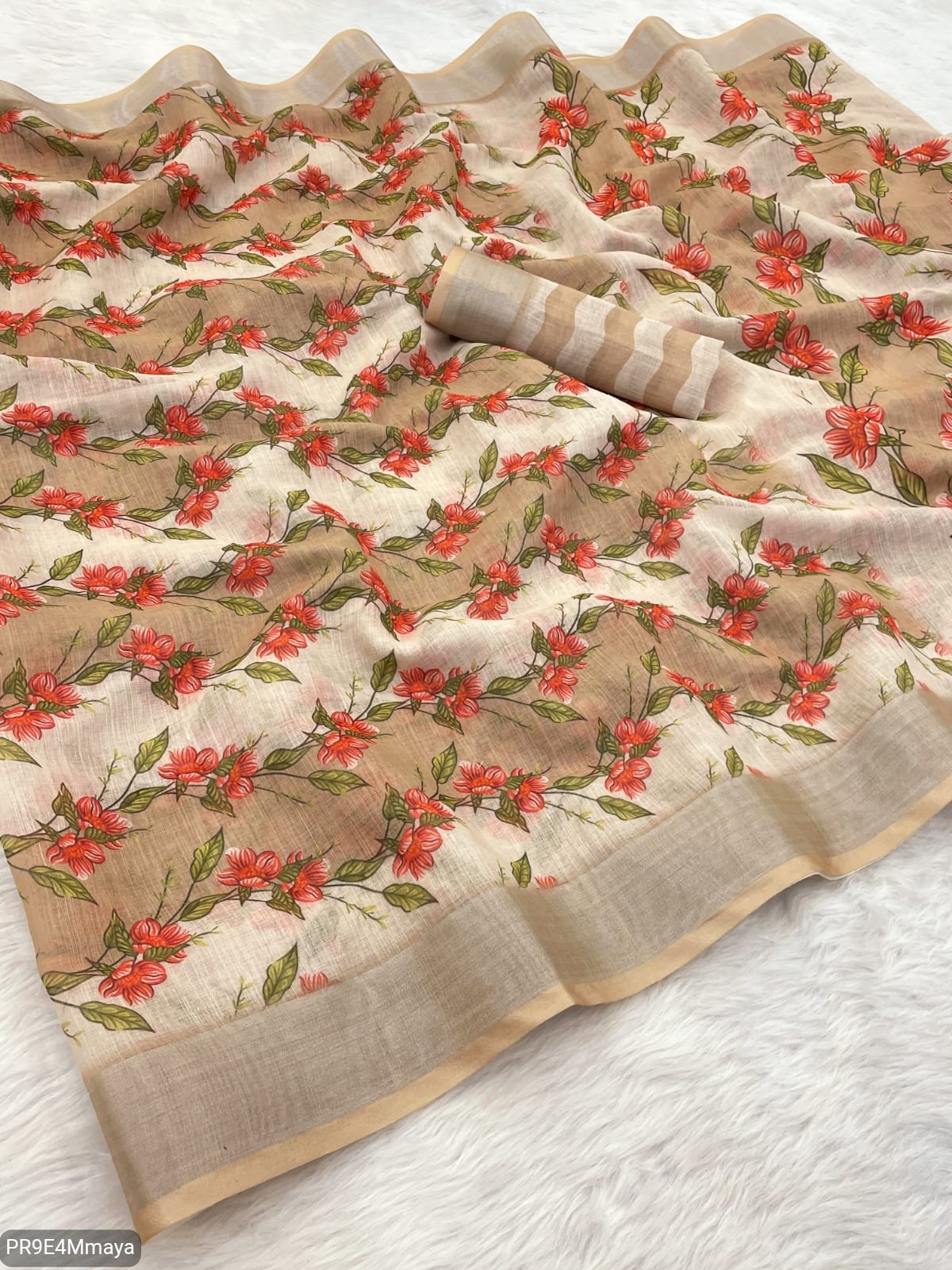Linen Digital Print Saree with Running Printed Blouse – 6.30 M