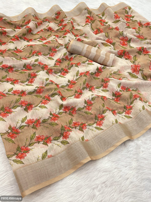 Linen Digital Print Saree with Running Printed Blouse – 6.30 M