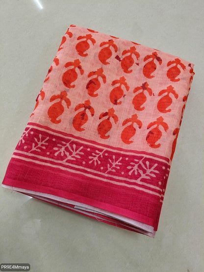 Linen Digital Print Saree with Running Printed Blouse – 6.30 M