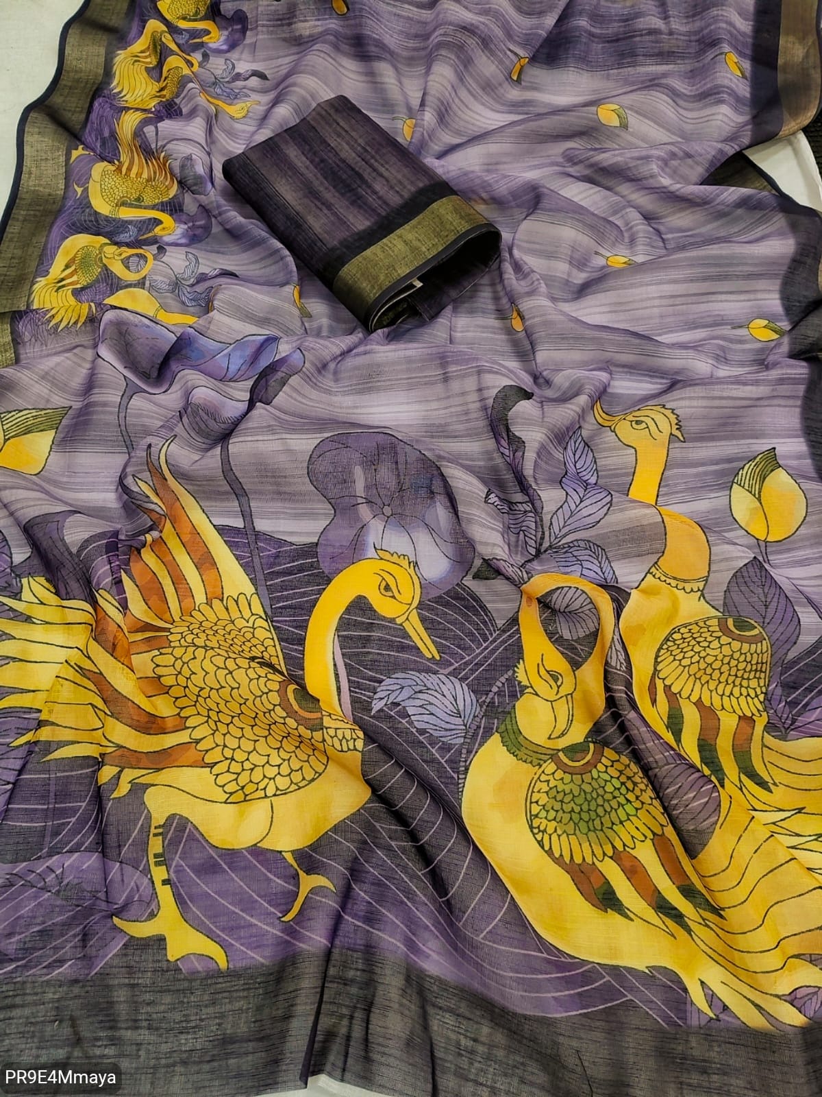 Linen Digital Print Saree with Running Printed Blouse – 6.30 M