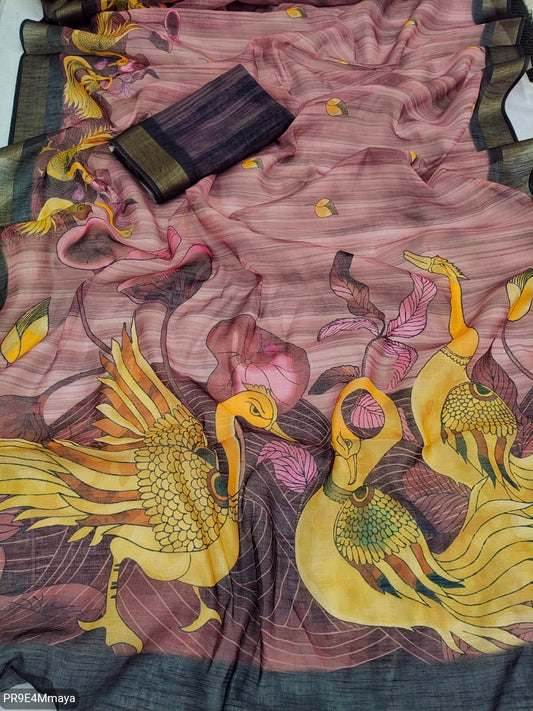 Linen Digital Print Saree with Running Printed Blouse – 6.30 M