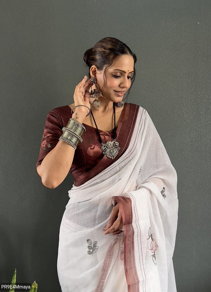 Linen Digital Print Saree with Running Printed Blouse – 6.30 M