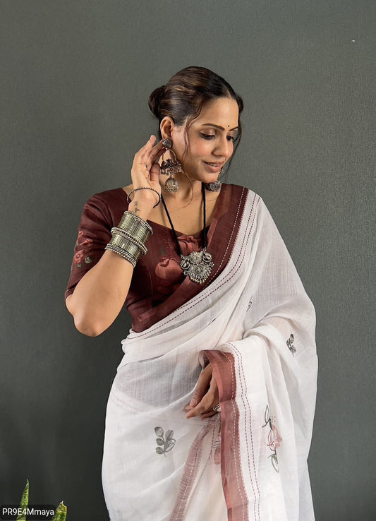 Linen Digital Print Saree with Running Printed Blouse – 6.30 M