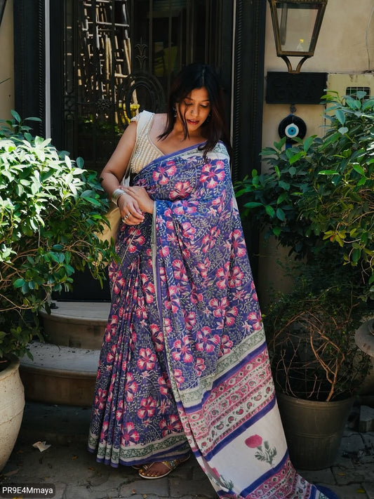 Linen Digital Print Saree with Running Printed Blouse – 6.30 M