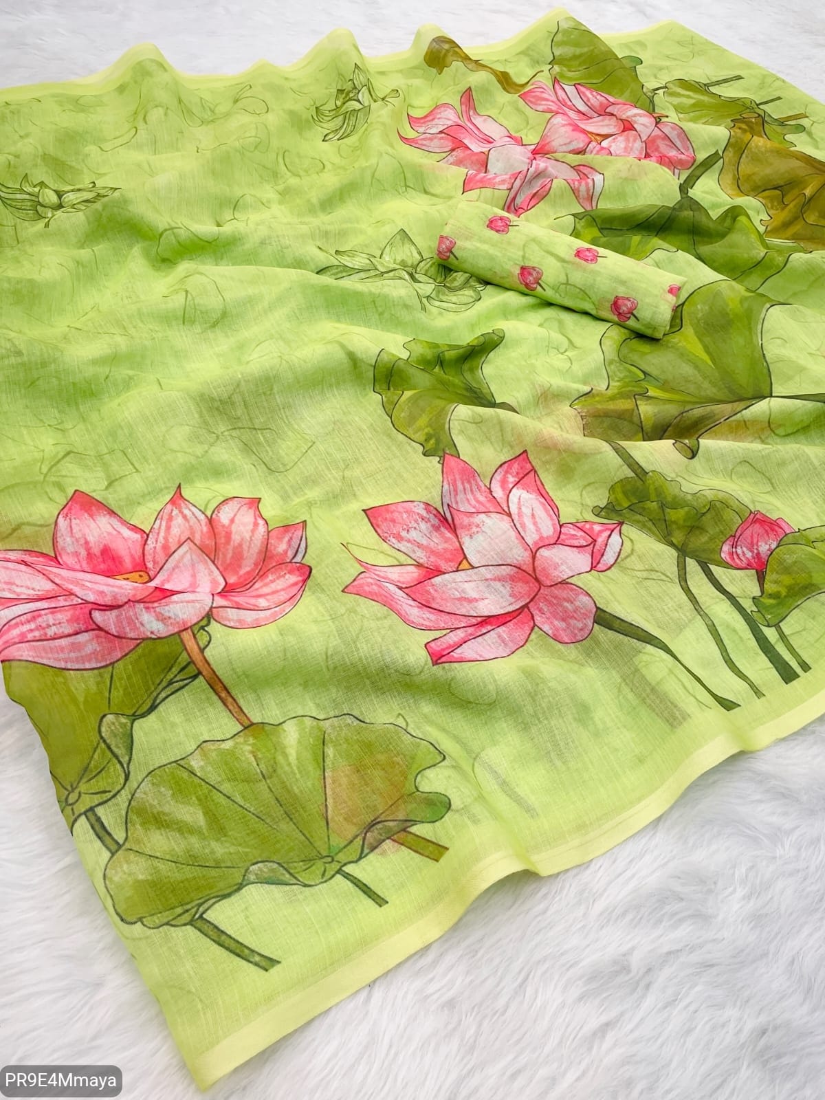 Linen Digital Print Saree with Running Printed Blouse – 6.30 M