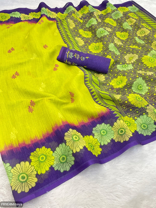 Linen Digital Print Saree with Running Printed Blouse – 6.30 M