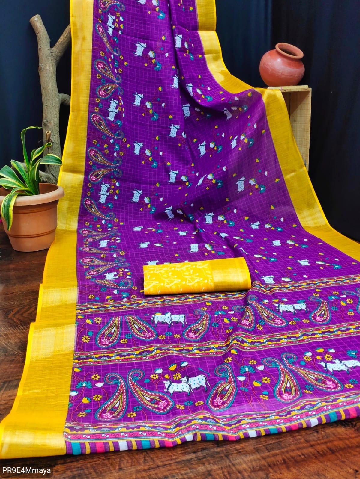 Linen Digital Print Saree with Running Printed Blouse – 6.30 M
