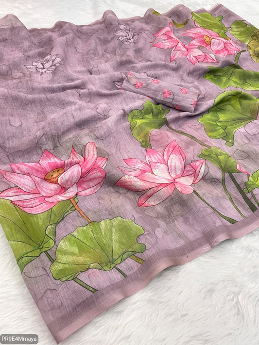 Linen Digital Print Saree with Running Printed Blouse – 6.30 M