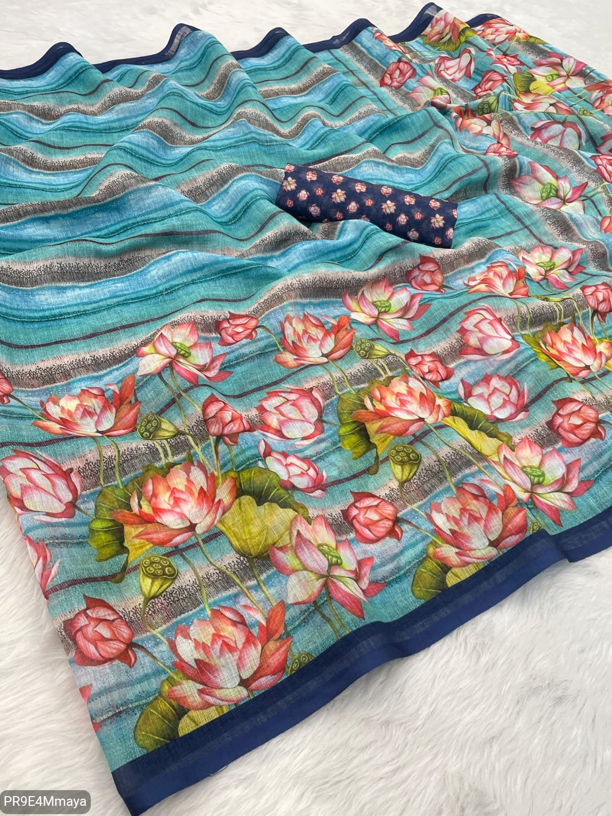 Linen Digital Print Saree with Running Printed Blouse – 6.30 M