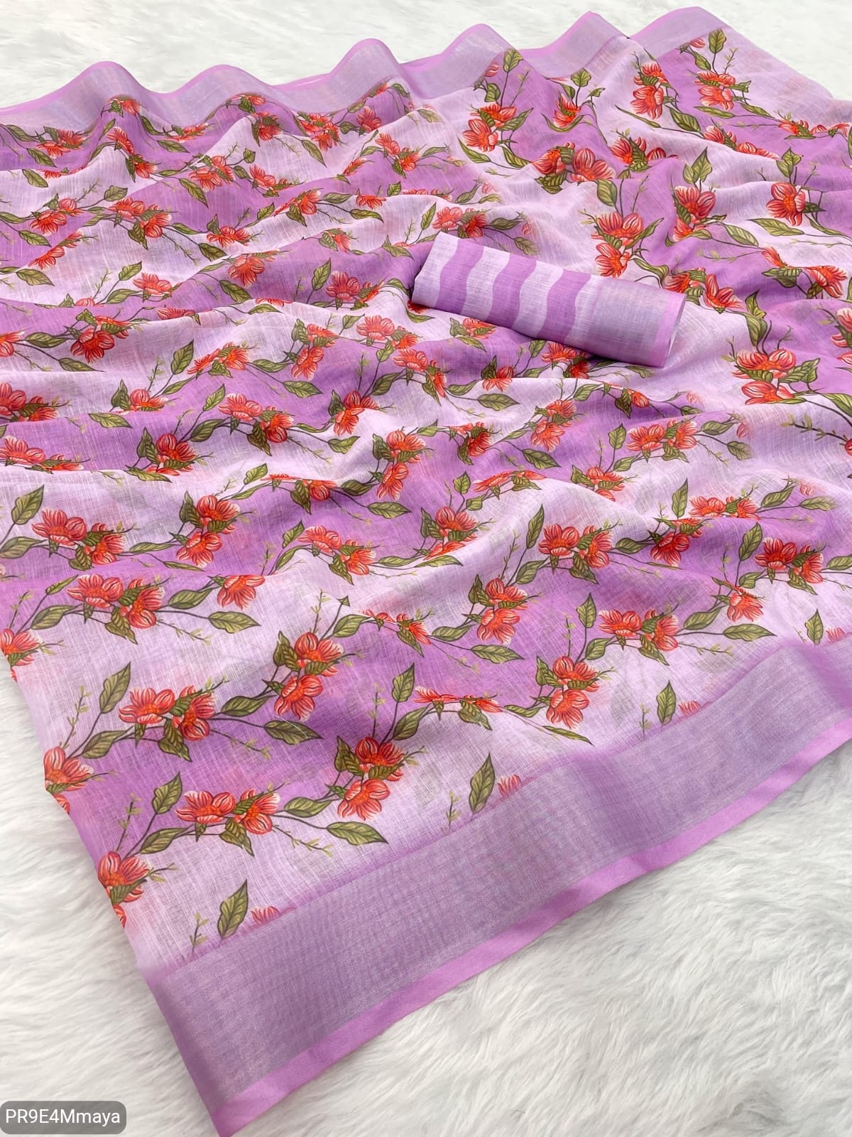 Linen Digital Print Saree with Running Printed Blouse – 6.30 M