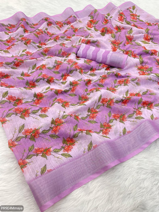 Linen Digital Print Saree with Running Printed Blouse – 6.30 M