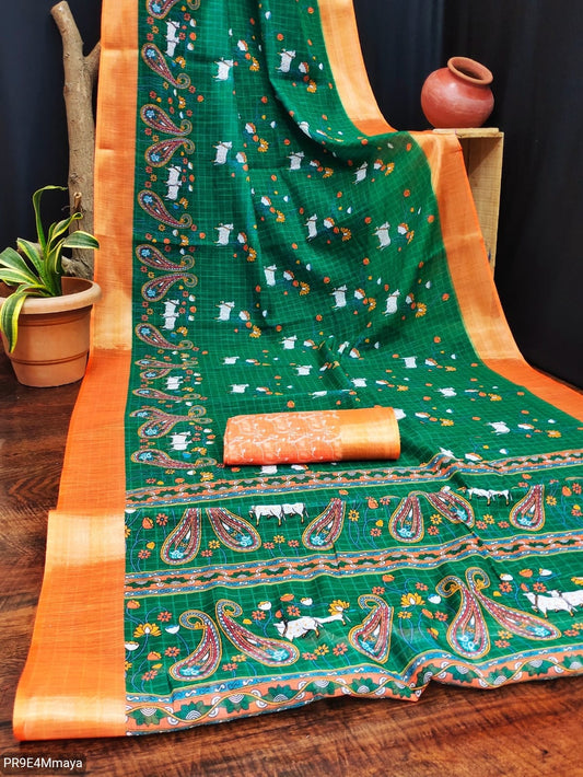 Linen Digital Print Saree with Running Printed Blouse – 6.30 M