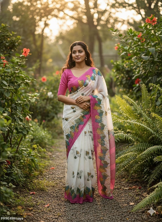 Linen Digital Print Saree with Running Printed Blouse – 6.30 M
