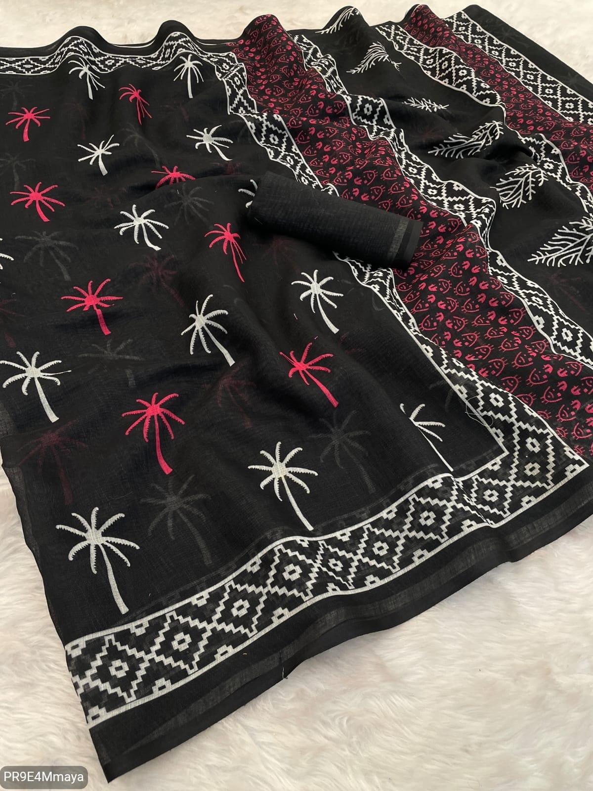 Linen Digital Print Saree with Running Printed Blouse – 6.30 M