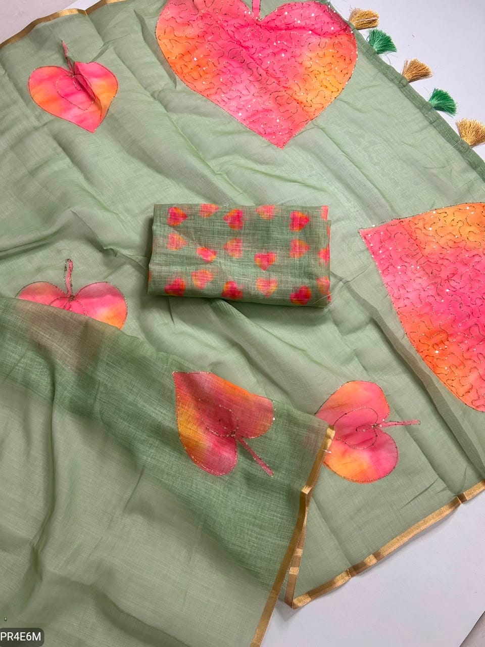 Linen Print Saree with Work & Blouse Piece