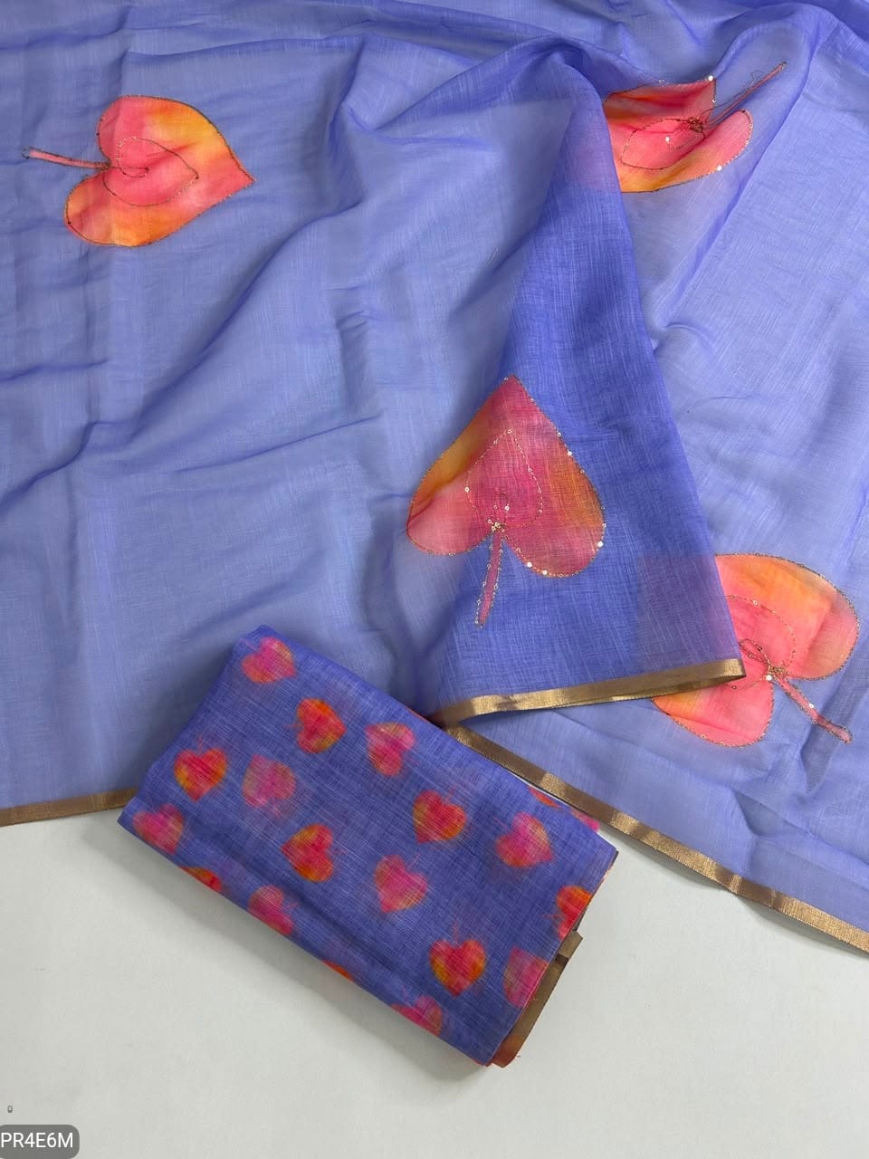 Linen Print Saree with Work & Blouse Piece