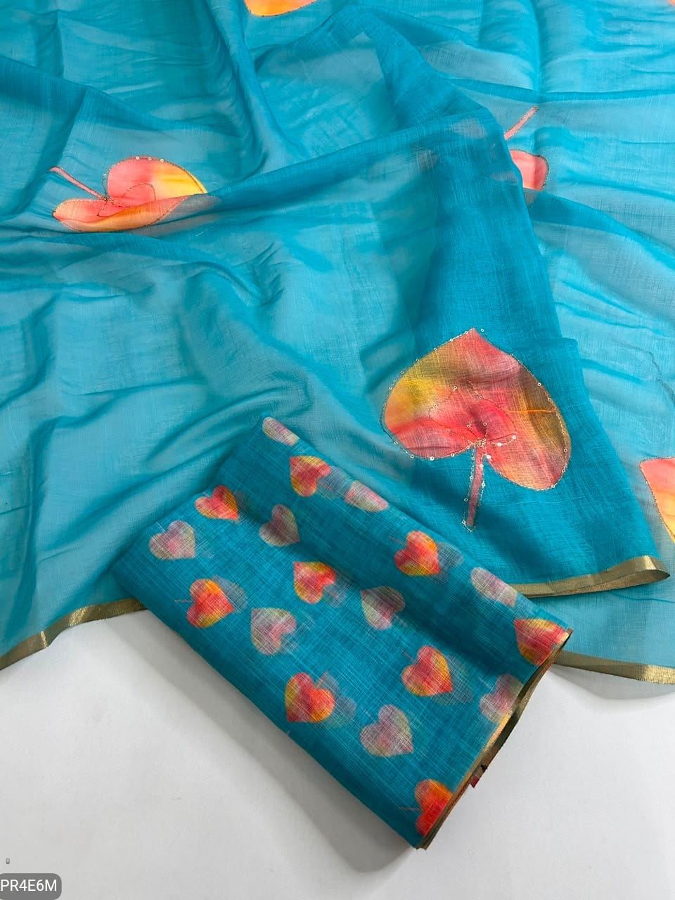 Linen Print Saree with Work & Blouse Piece