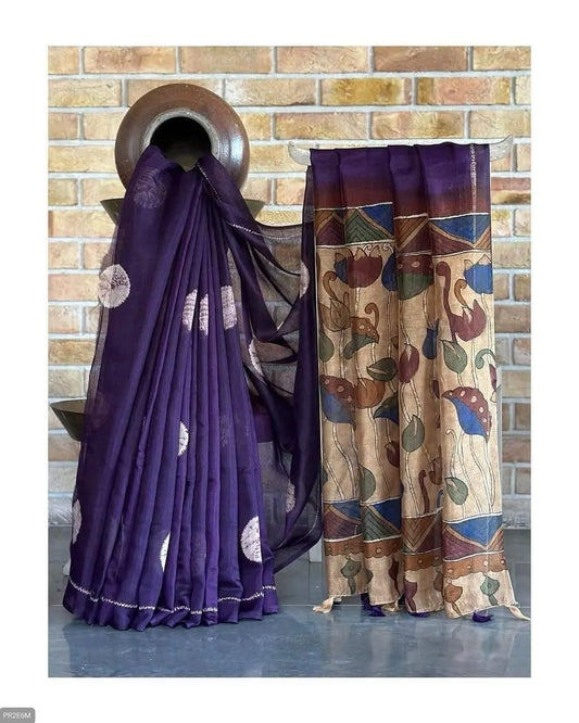 Linen Saree with Digital Print & Tassel Detailing
