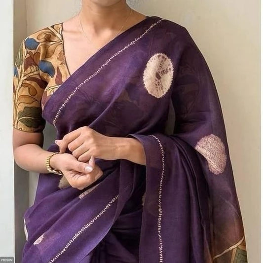 Linen Saree with Digital Print & Tassel Detailing