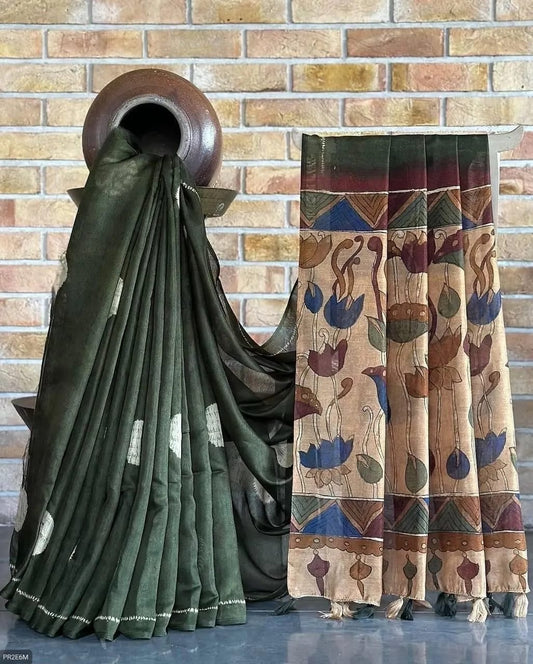 Linen Saree with Digital Print & Tassel Detailing