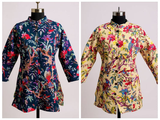 Long Reversible Quilted Cotton Coat with Pockets | 37 Inch Length