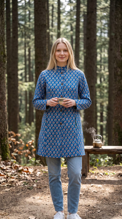 Long Reversible Quilted Cotton Coat with Pockets – 37 Inch