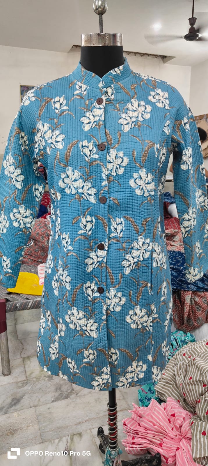 Long Reversible Quilted Cotton Coat with Pockets – 37 Inch