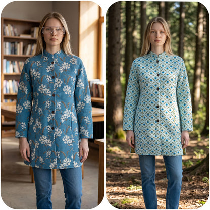 Long Reversible Quilted Cotton Coat with Pockets – 37 Inch