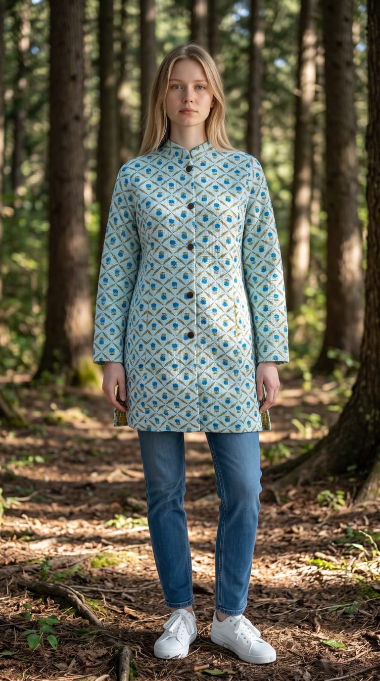Long Reversible Quilted Cotton Coat with Pockets – 37 Inch