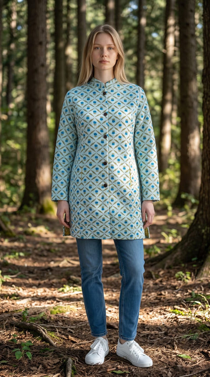 Long Reversible Quilted Cotton Coat with Pockets – 37 Inch