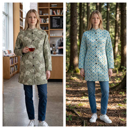 Long Reversible Quilted Cotton Coat with Pockets – 37 Inch