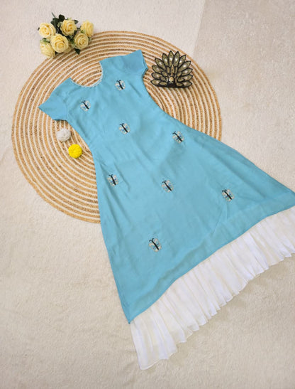 Maggam Work Vichitra Silk A-Line Kurti Gown for Women