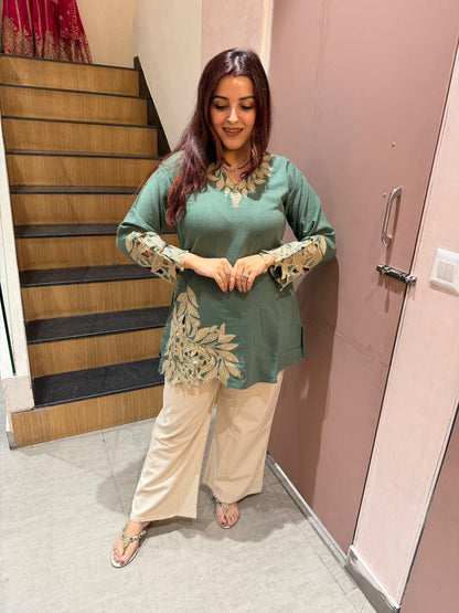 Mal Cotton Embroidered Co-Ord Set with Roman Pant