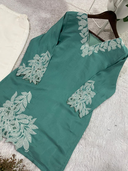 Mal Cotton Embroidered Co-Ord Set with Roman Pant