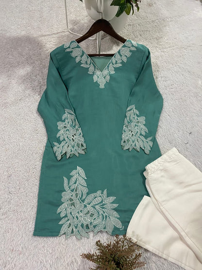 Mal Cotton Embroidered Co-Ord Set with Roman Pant