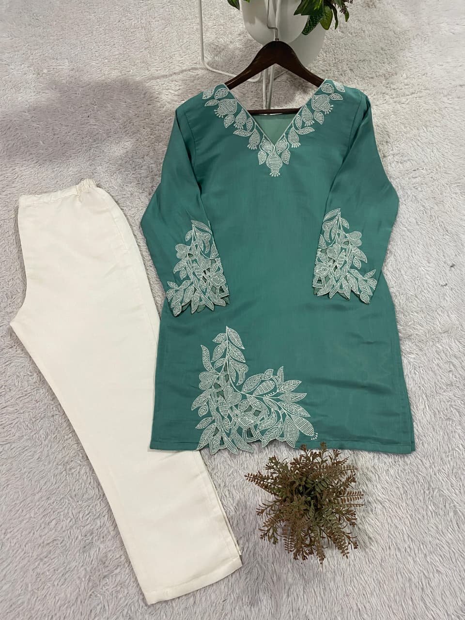 Mal Cotton Embroidered Co-Ord Set with Roman Pant