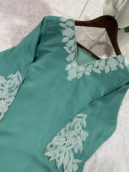Mal Cotton Embroidered Co-Ord Set with Roman Pant