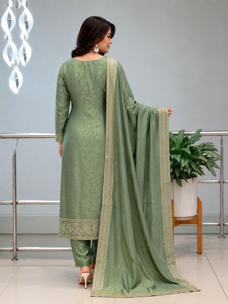Malay Glass Tissue Kanjivaram Work 3-Piece Suit Set with Jacquard Dupatta