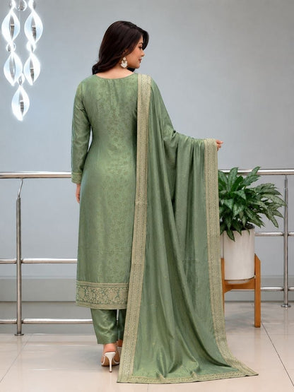 Malay Glass Tissue Kanjivaram Work 3-Piece Suit Set with Jacquard Dupatta