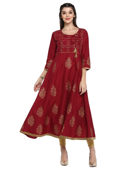 Maroon Anarkali Kurta with Gold Detailing – 48” Length