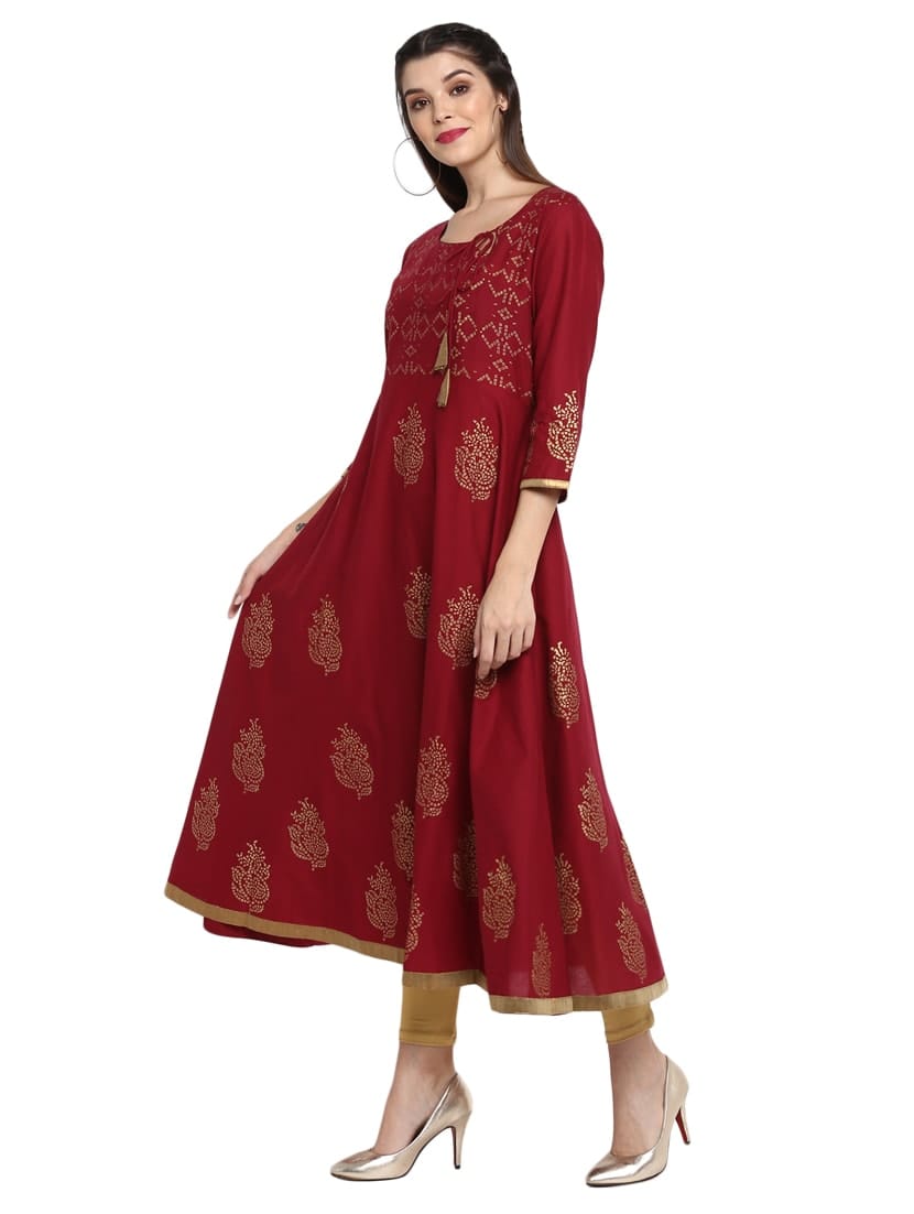 Maroon Anarkali Kurta with Gold Detailing – 48” Length