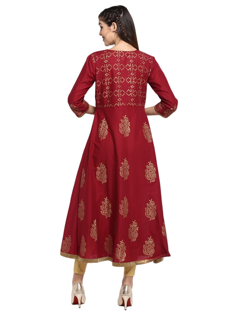 Maroon Anarkali Kurta with Gold Detailing – 48” Length