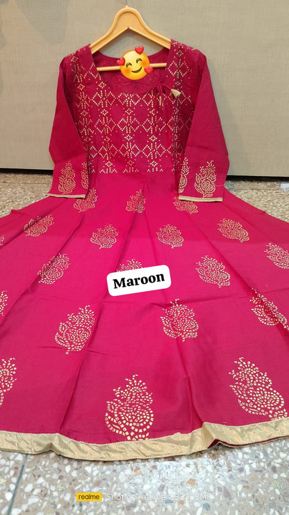 Maroon Anarkali Kurta with Gold Detailing – 48” Length
