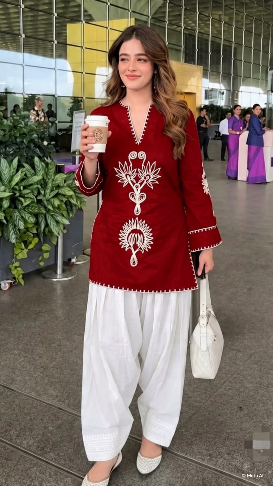 Maroon Farshi Salwar Suit Set with Embroidered Cotton Kurta