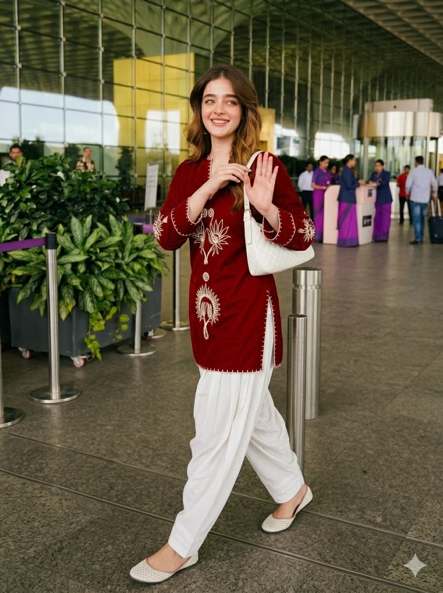 Maroon Farshi Salwar Suit Set with Embroidered Cotton Kurta