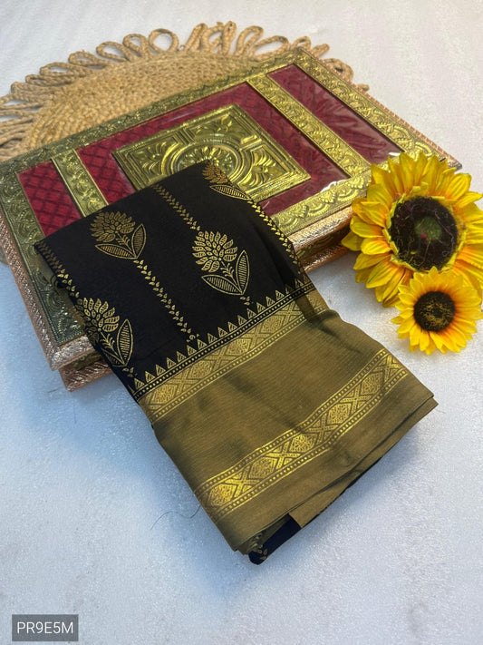 Marshmallow Fabric Foil Design Saree with Zari Weaving Border & Blouse Piece