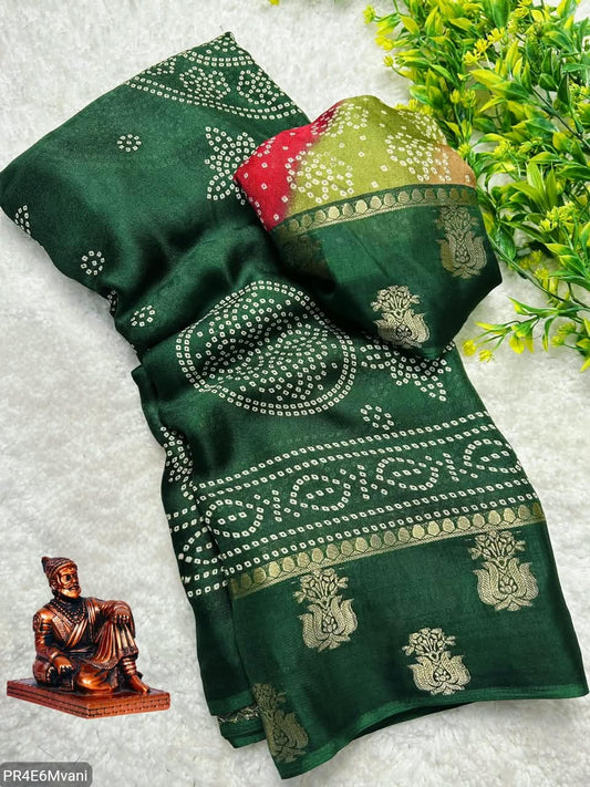 Marshmallow Gold Jacquard Saree with Bandhani Ajrakh Print Border