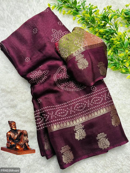 Marshmallow Gold Jacquard Saree with Bandhani Ajrakh Print Border
