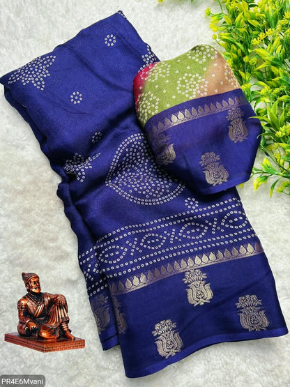 Marshmallow Gold Jacquard Saree with Bandhani Ajrakh Print Border